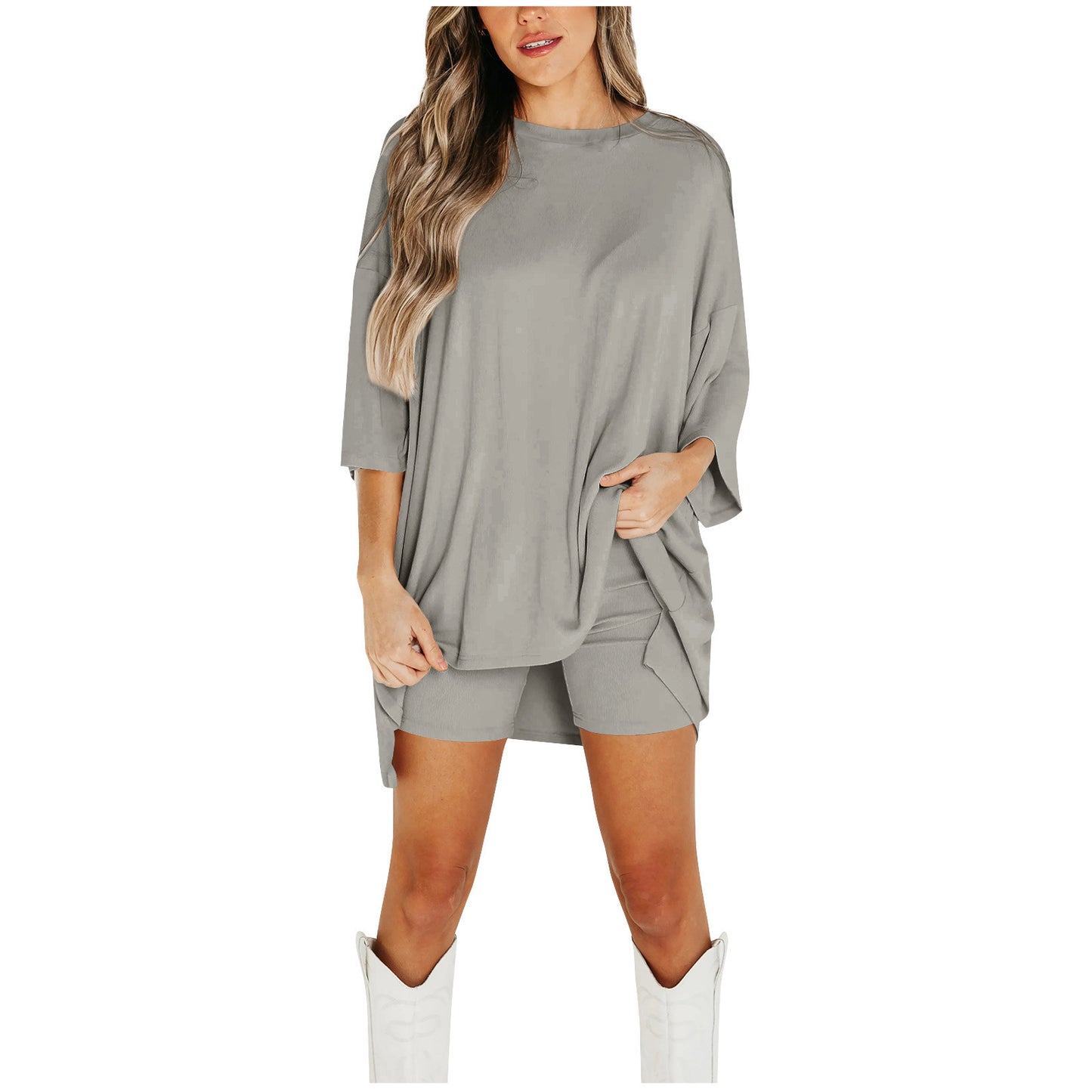 Women’s Summer Shorts Suit Set – Loose Short-Sleeve Tee & High-Waist Slim Pants