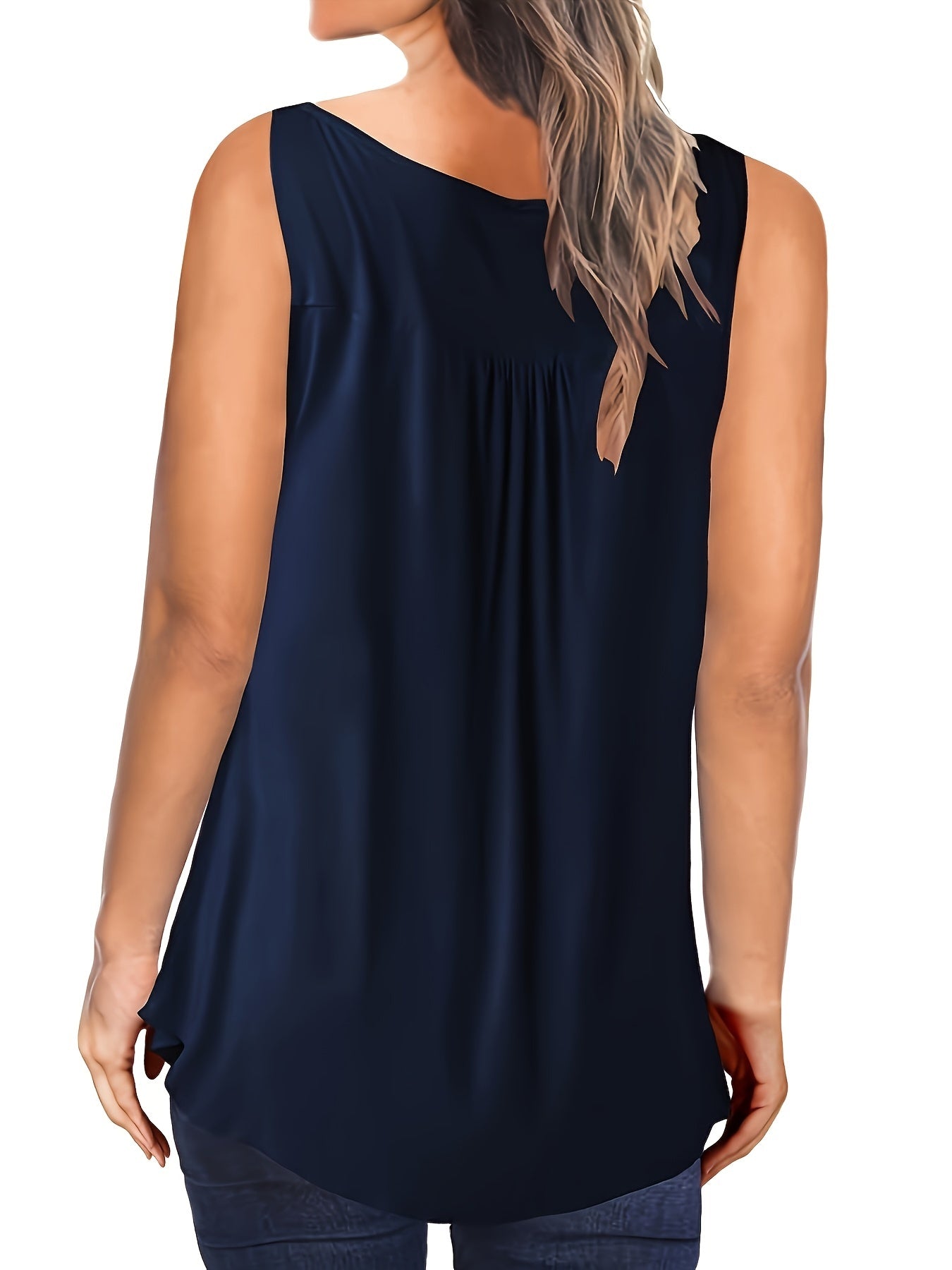 Self-pick-up Women's Plus Size Sleeveless Top V Neck Button Casual T-Shirt
