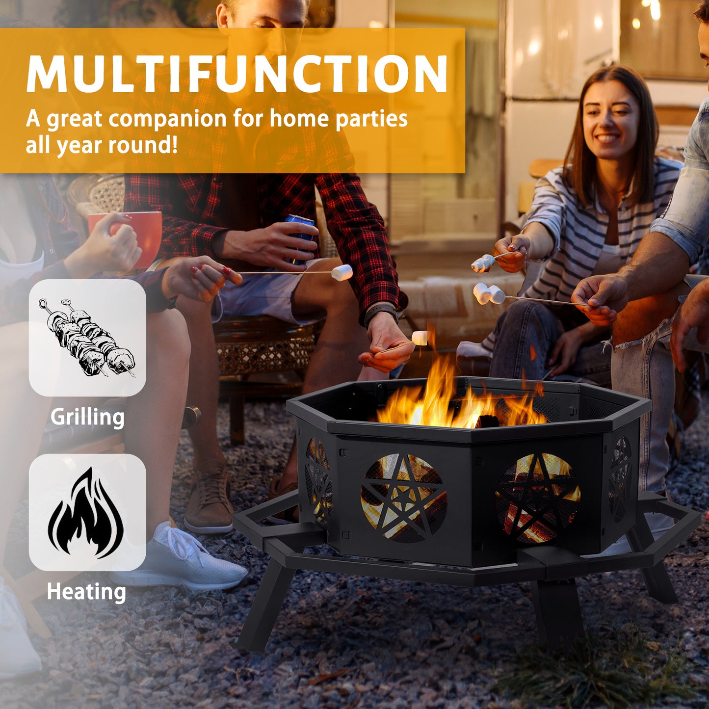 Nomadix EmberForge Brazier – 35" Octagonal Wrought Iron Fire Pit With Pentagram Base