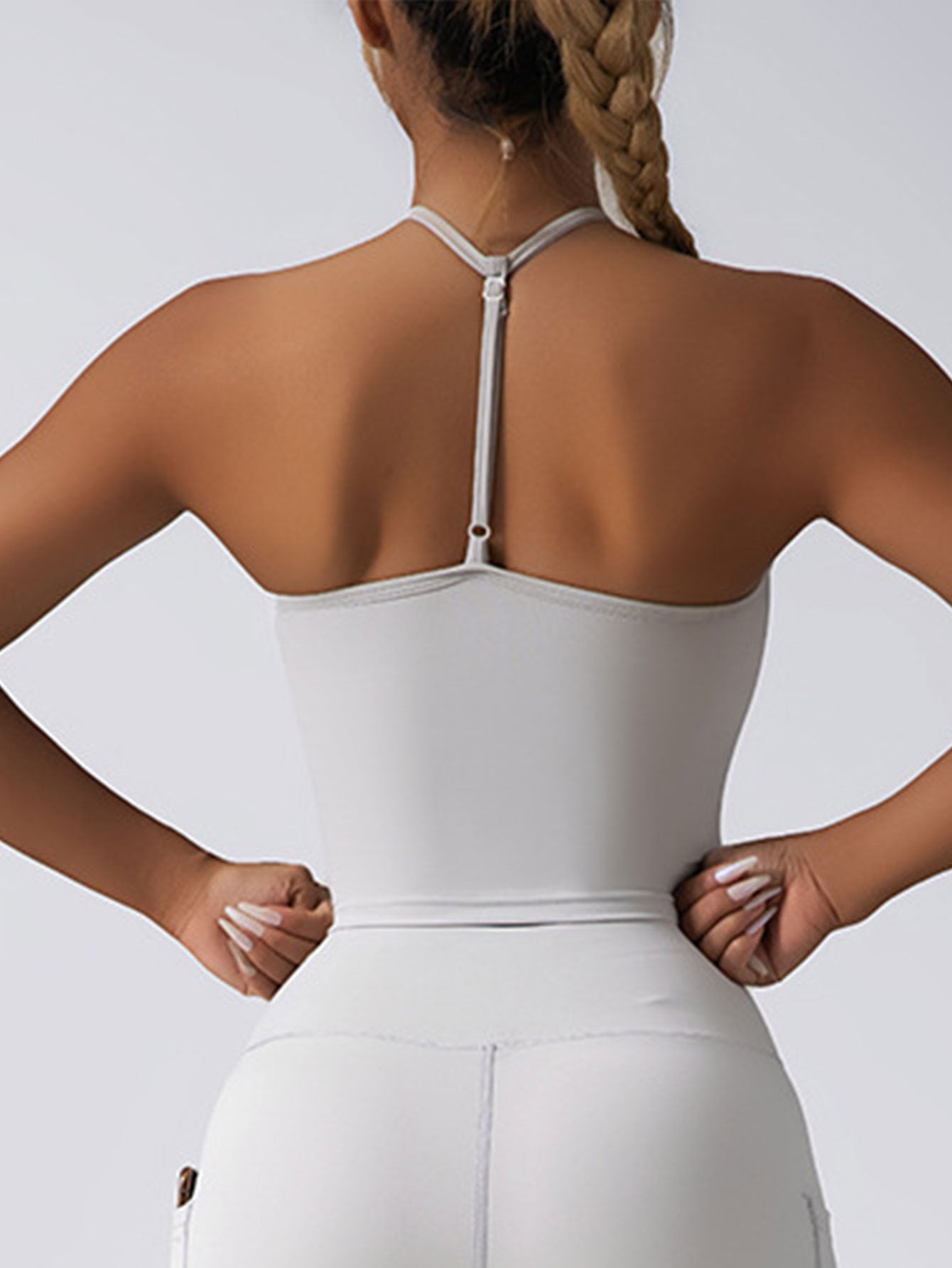 2-Piece Halter Crop Top & High-Waist Leggings Set – Activewear with Side Pockets