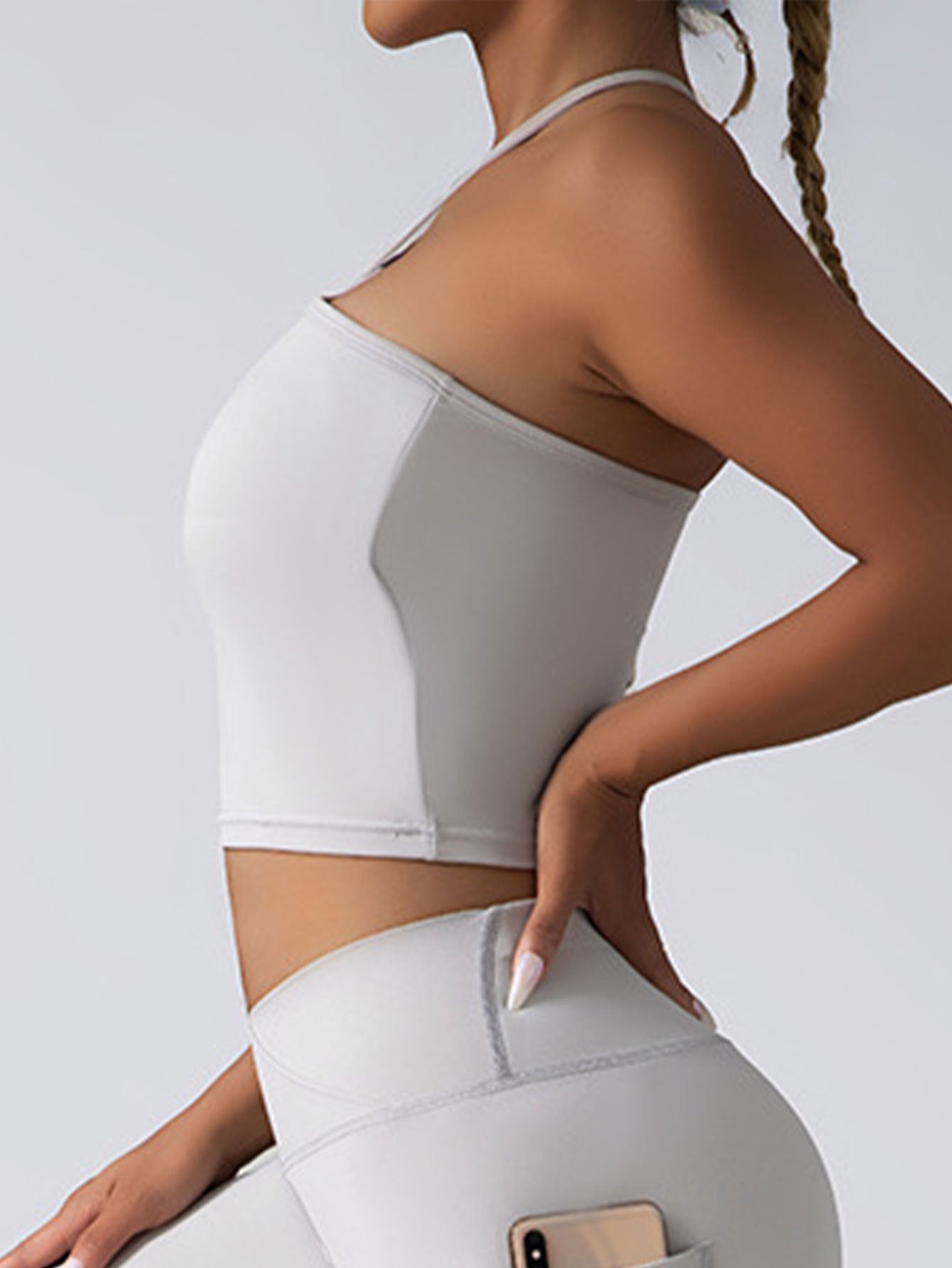 2-Piece Halter Crop Top & High-Waist Leggings Set – Activewear with Side Pockets