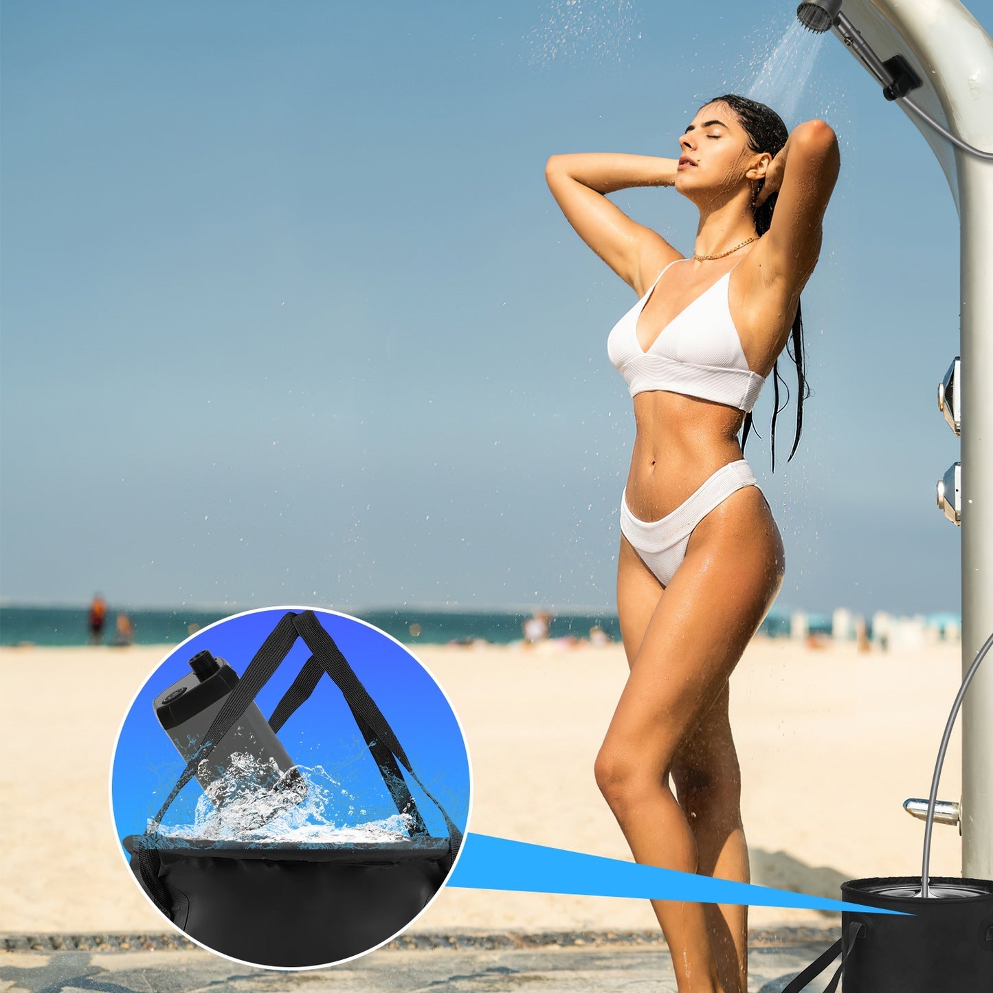 Portable Camping Shower Kit – IPX7 Waterproof w/ 6000mAh Battery & 5.3G Foldable Bucket