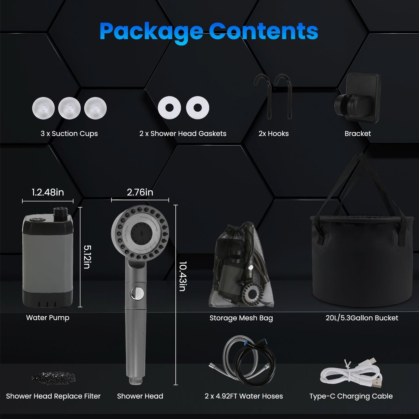 Portable Camping Shower Kit – IPX7 Waterproof w/ 6000mAh Battery & 5.3G Foldable Bucket