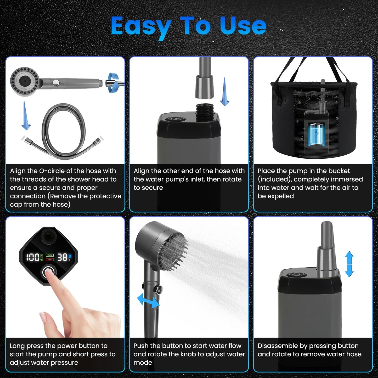 Portable Camping Shower Kit – IPX7 Waterproof w/ 6000mAh Battery & 5.3G Foldable Bucket