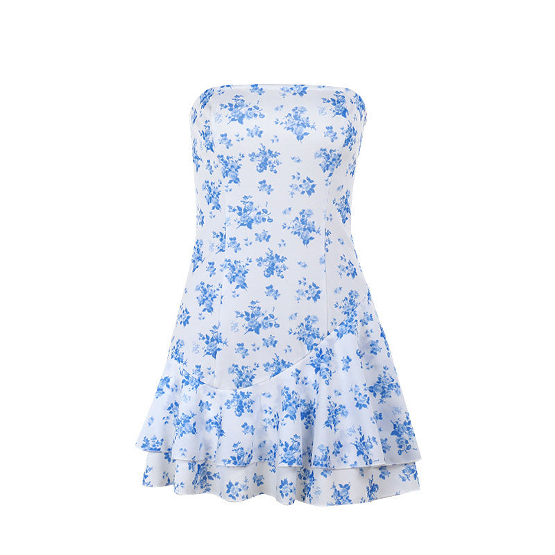 Fashionable Elegant Slim-fit Printed Tube Top A- Line Dress