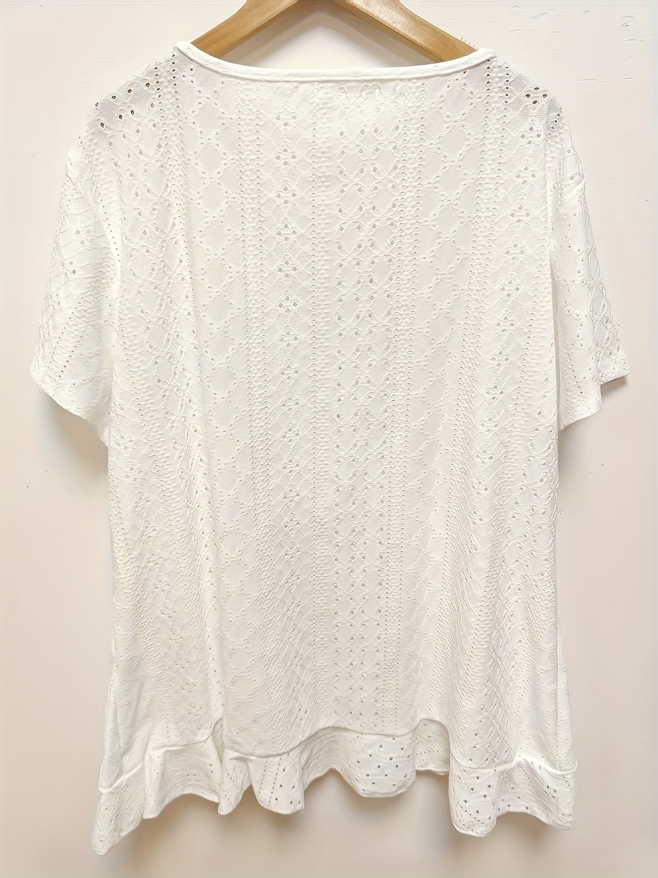 Self-pick-up Plus Size Women's Casual Solid Color Jacquard V-Neck Short Sleeve T-Shirt