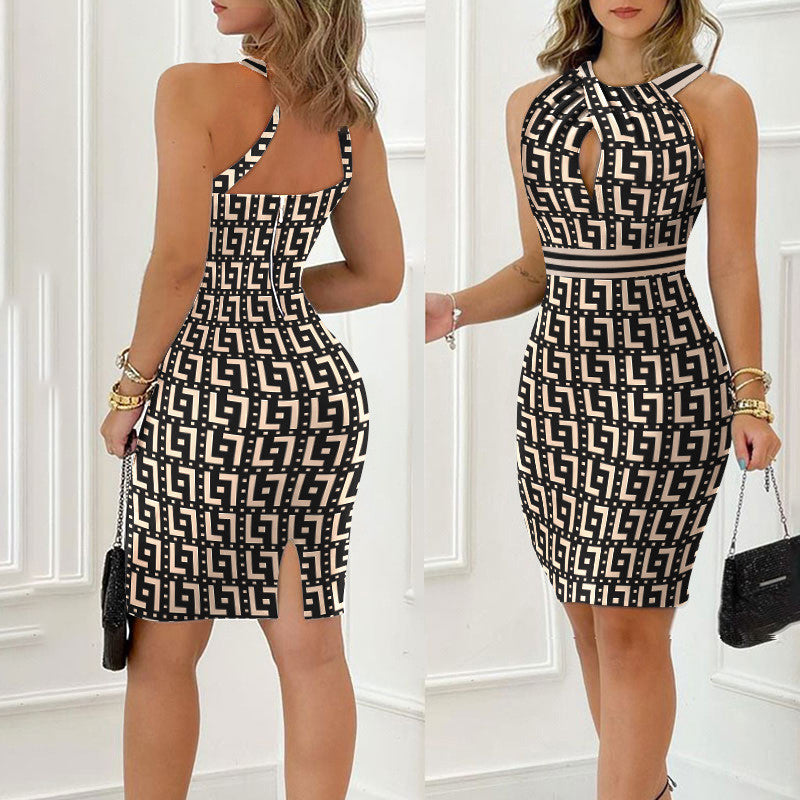 πΊ Solstice Bloom Dress β Printed Halter Maxi With European Flair