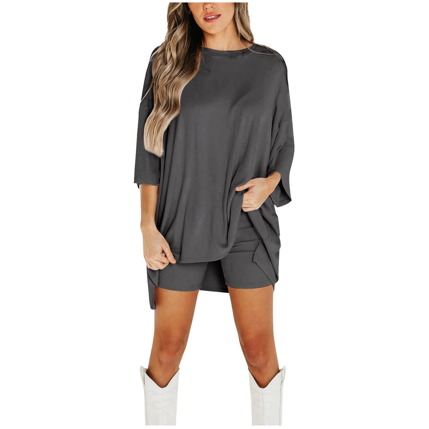 Women’s Summer Shorts Suit Set – Loose Short-Sleeve Tee & High-Waist Slim Pants