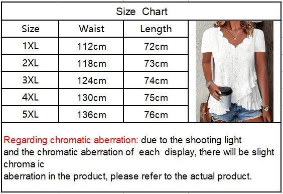 Self-pick-up Plus Size Women's Casual Solid Color Jacquard V-Neck Short Sleeve T-Shirt