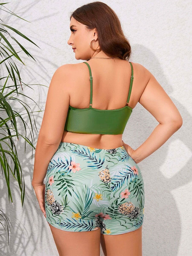 Women’s Printed Bikini Set – Three-Piece with Shoulder Straps & Matching Cover-Up
