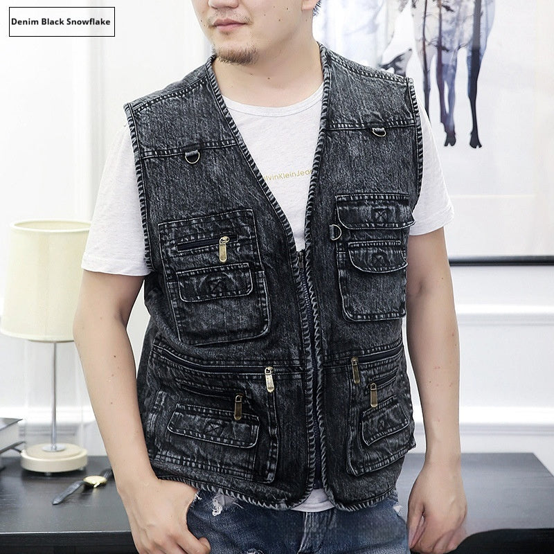 Men's Multi-Pocket Denim Utility Vest – Ideal for Fishing, Hiking & Photography