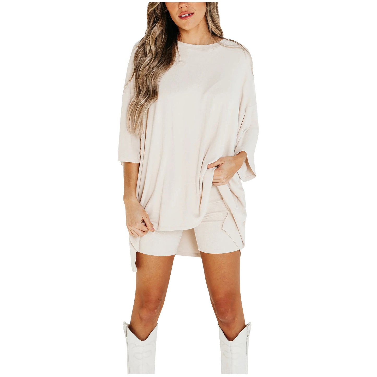Women’s Summer Shorts Suit Set – Loose Short-Sleeve Tee & High-Waist Slim Pants