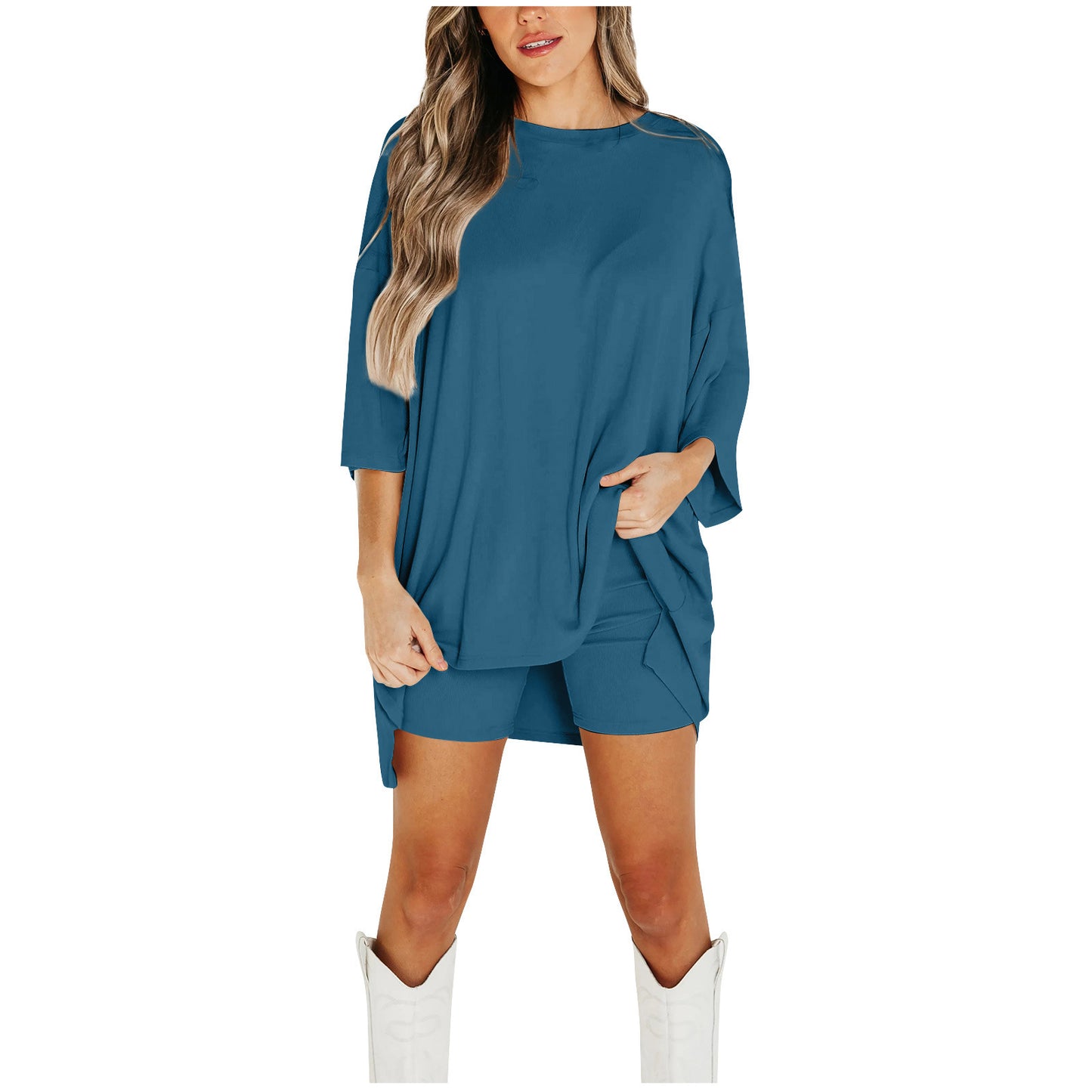 Women’s Summer Shorts Suit Set – Loose Short-Sleeve Tee & High-Waist Slim Pants