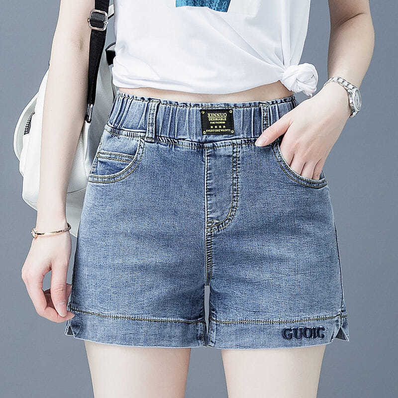 Women’s High-Waisted Wide-Leg Denim Shorts – Elastic Waist, Casual Summer Fit