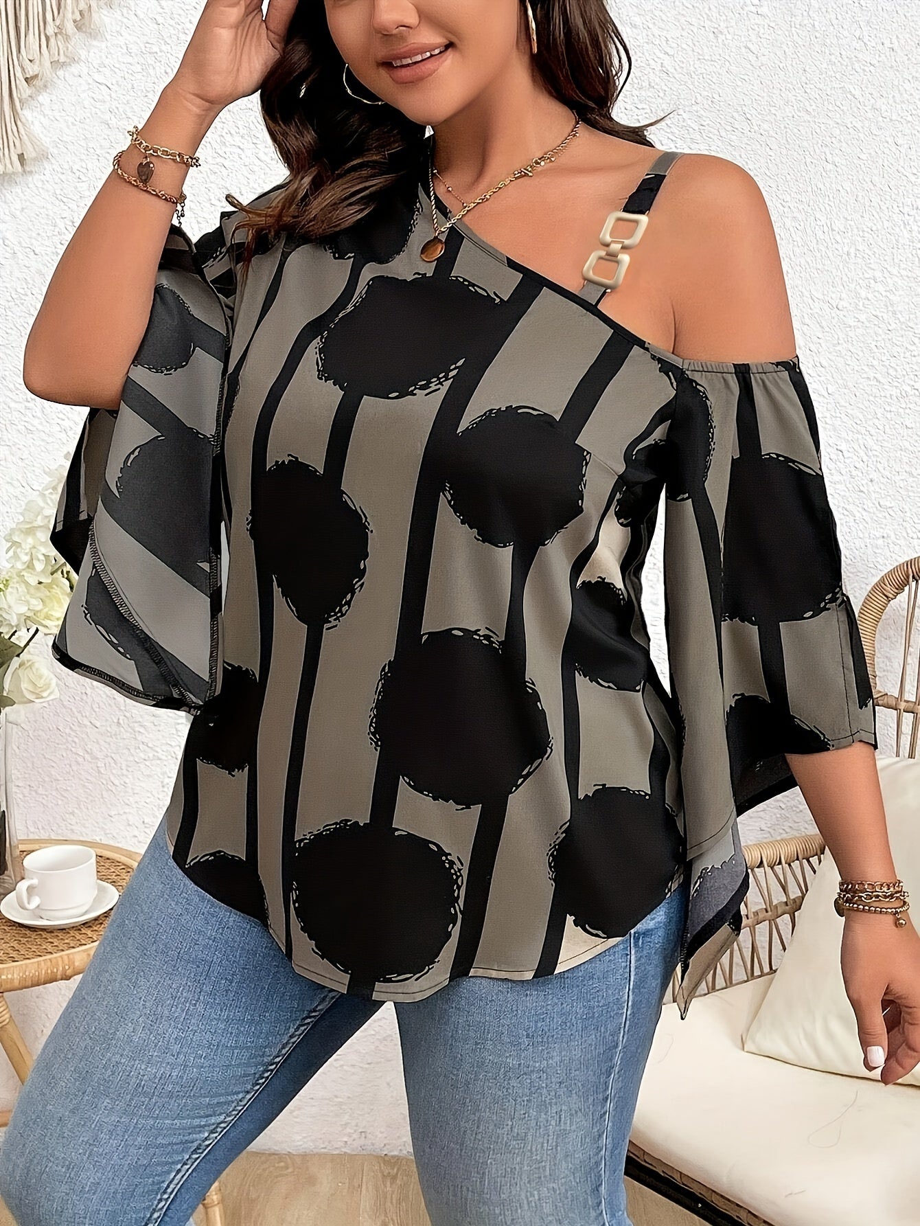 Nomadix Plus Size Off-Shoulder Blouse – Sunset Bloom
