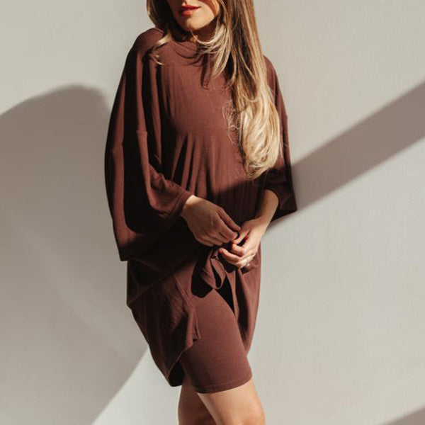 Women’s Summer Shorts Suit Set – Loose Short-Sleeve Tee & High-Waist Slim Pants