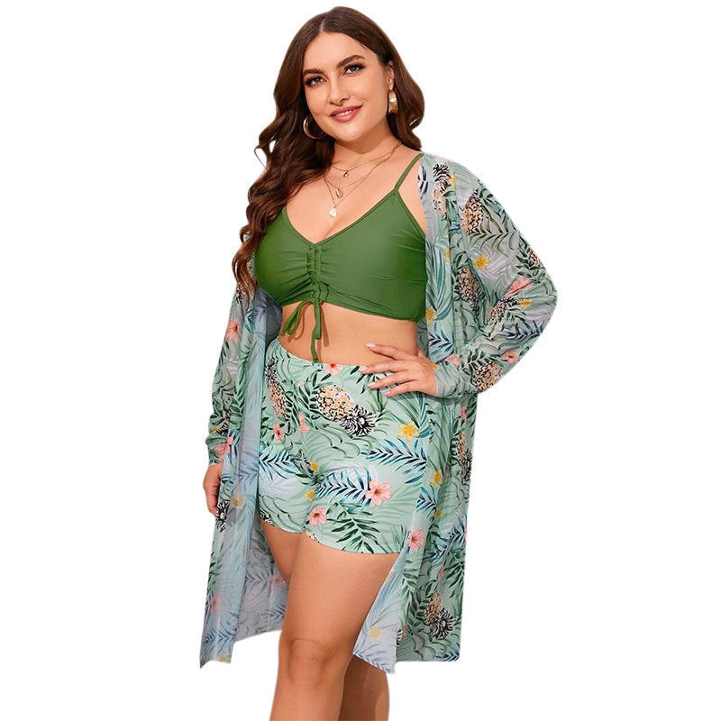 Women’s Printed Bikini Set – Three-Piece with Shoulder Straps & Matching Cover-Up