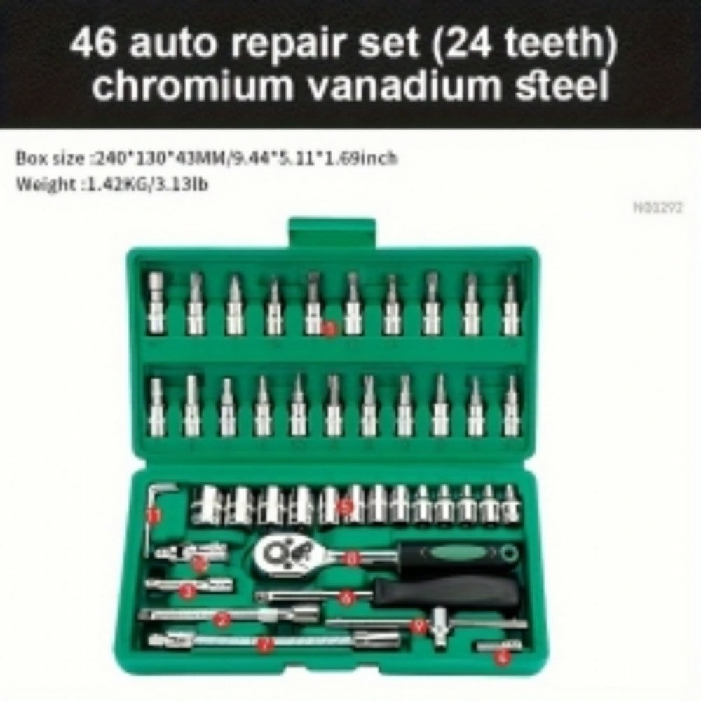 46 Piece 1/4 Inch Ratchet Socket And Bit Set