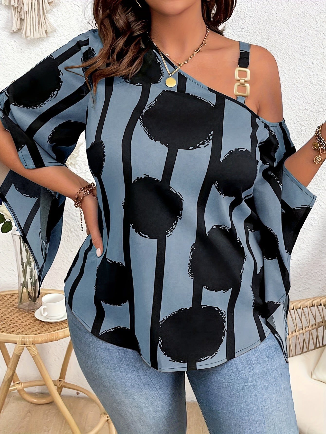Nomadix Plus Size Off-Shoulder Blouse – Sunset Bloom