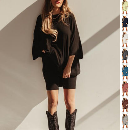 Women’s Summer Shorts Suit Set – Loose Short-Sleeve Tee & High-Waist Slim Pants