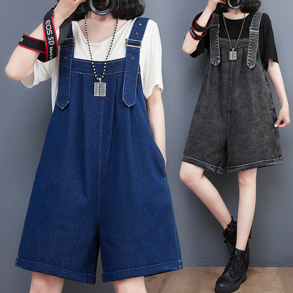 Over Size Denim Overall Shorts – Adjustable Straps, Casual Streetwear Fit for Women