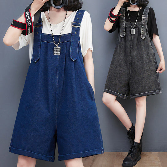 Over Size Denim Overall Shorts – Adjustable Straps, Casual Streetwear Fit for Women