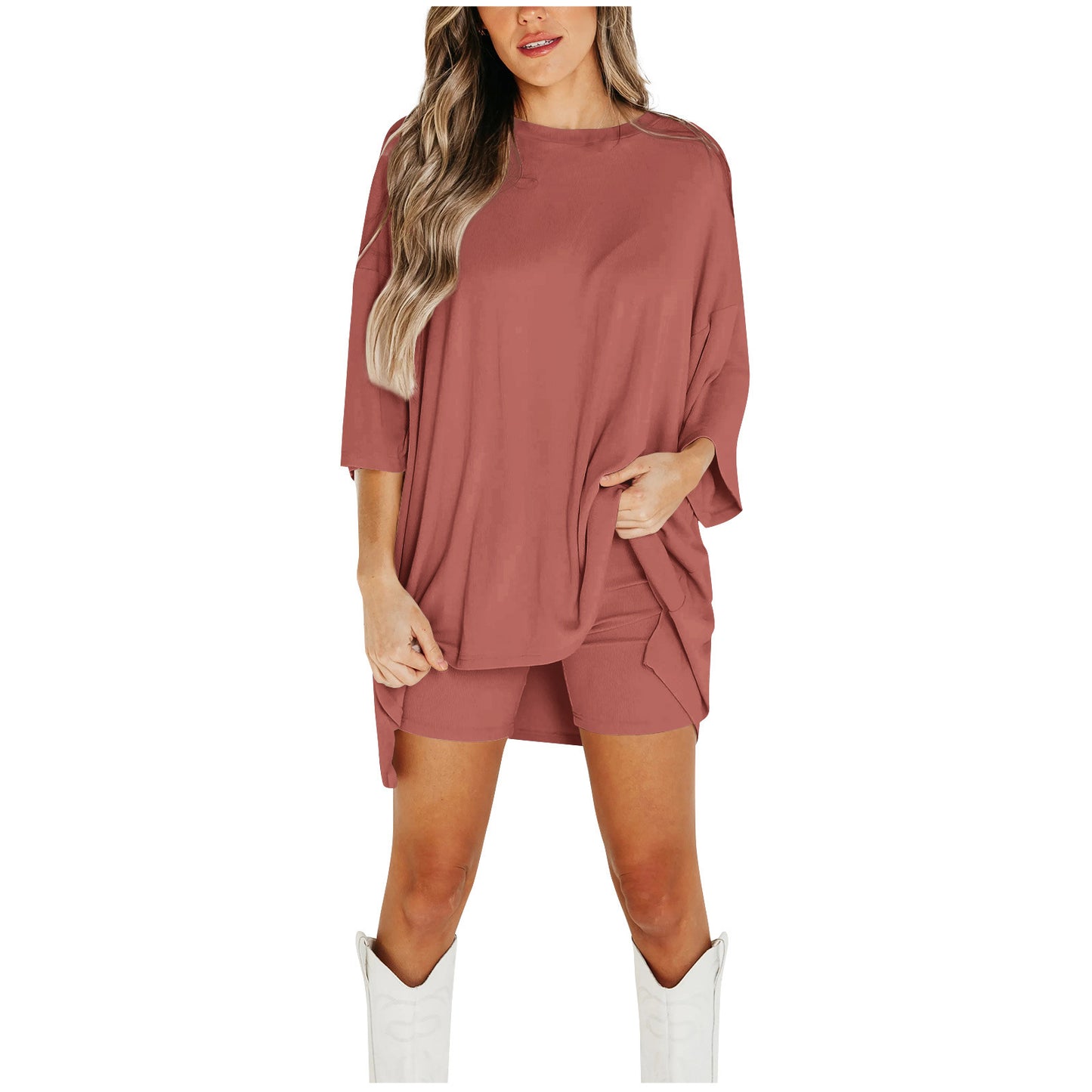 Women’s Summer Shorts Suit Set – Loose Short-Sleeve Tee & High-Waist Slim Pants