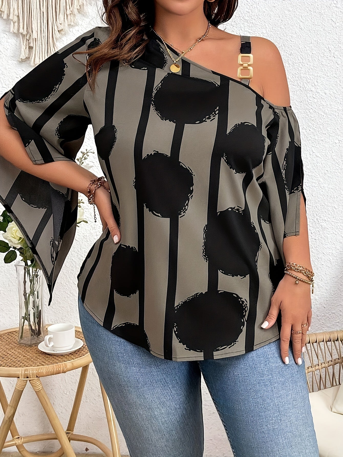 Nomadix Plus Size Off-Shoulder Blouse – Sunset Bloom