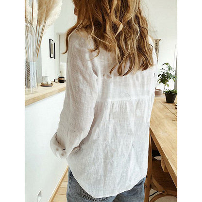 Women's Long Sleeve Lapel Shirt – Solid Color Button-Up Top