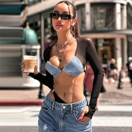 ✨ Bare Intentions Top – Sheer Backless Cropped Statement Piece