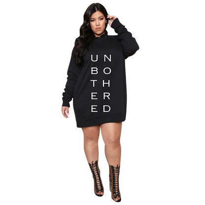 Plus Size Hoodie Mini Dress – Letter Print, Casual Loose Fit, Spring Sweat Suit Style