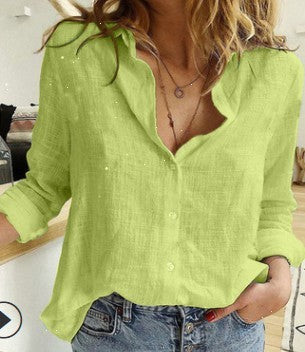 Women's Long Sleeve Lapel Shirt – Solid Color Button-Up Top