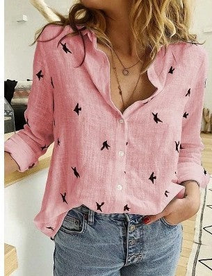 Women's Long Sleeve Lapel Shirt – Solid Color Button-Up Top