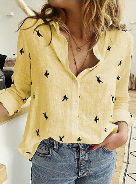 Women's Long Sleeve Lapel Shirt – Solid Color Button-Up Top