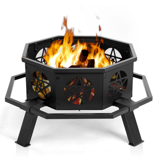 Nomadix EmberForge Brazier – 35" Octagonal Wrought Iron Fire Pit With Pentagram Base