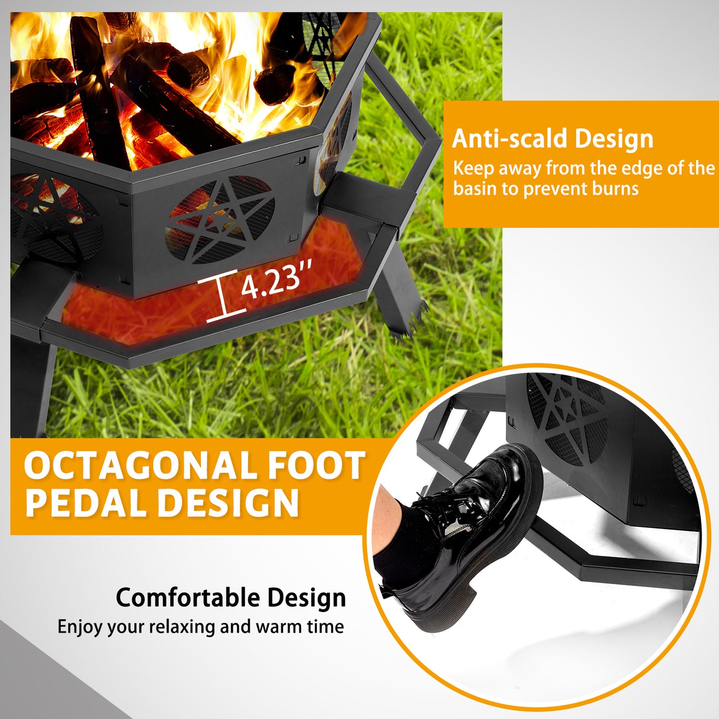 Nomadix EmberForge Brazier – 35" Octagonal Wrought Iron Fire Pit With Pentagram Base