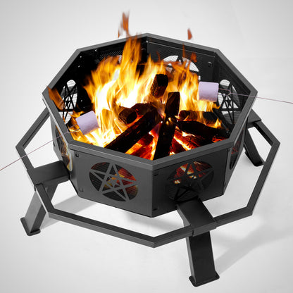 Nomadix EmberForge Brazier – 35" Octagonal Wrought Iron Fire Pit With Pentagram Base