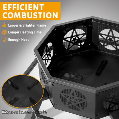 Nomadix EmberForge Brazier – 35" Octagonal Wrought Iron Fire Pit With Pentagram Base