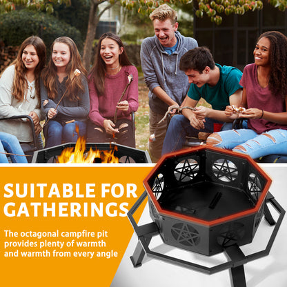 Nomadix EmberForge Brazier – 35" Octagonal Wrought Iron Fire Pit With Pentagram Base