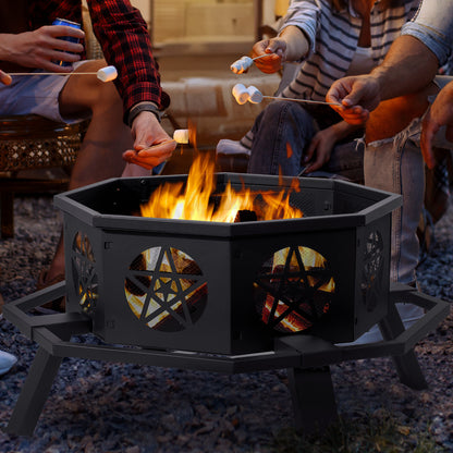 Nomadix EmberForge Brazier – 35" Octagonal Wrought Iron Fire Pit With Pentagram Base