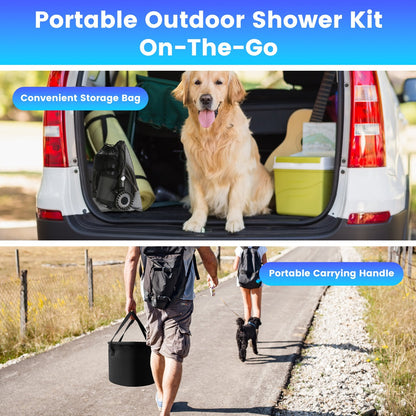 Portable Camping Shower Kit – IPX7 Waterproof w/ 6000mAh Battery & 5.3G Foldable Bucket