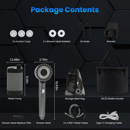 Portable Camping Shower Kit – IPX7 Waterproof w/ 6000mAh Battery & 5.3G Foldable Bucket