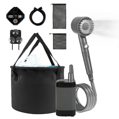 Portable Camping Shower Kit – IPX7 Waterproof w/ 6000mAh Battery & 5.3G Foldable Bucket