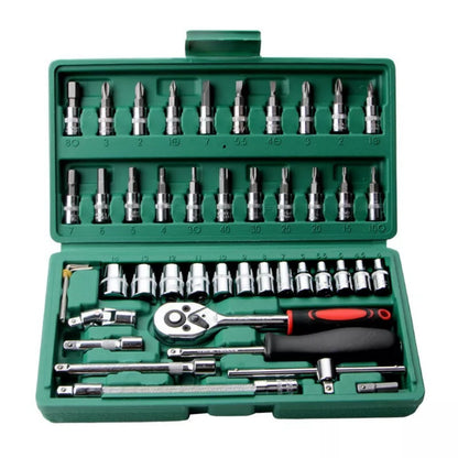46 Piece 1/4 Inch  Ratchet Socket And Bit Set