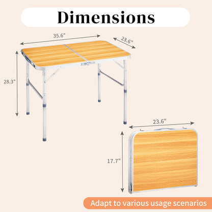 "3ft Wood Grain Folding Table - Outdoor Aluminum Alloy Rectangular Foldable Table with 50kg Capacity