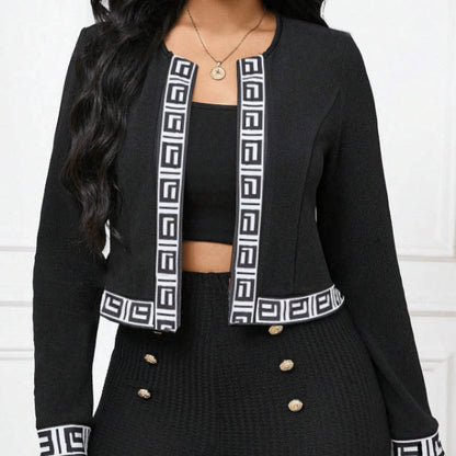 Ladies' Open Collar Printed Long Sleeved Suit Jacket
