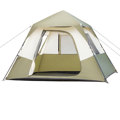 6-Person Automatic Camping Tent – Army Green & Beige, Waterproof Polyester with Iron Frame