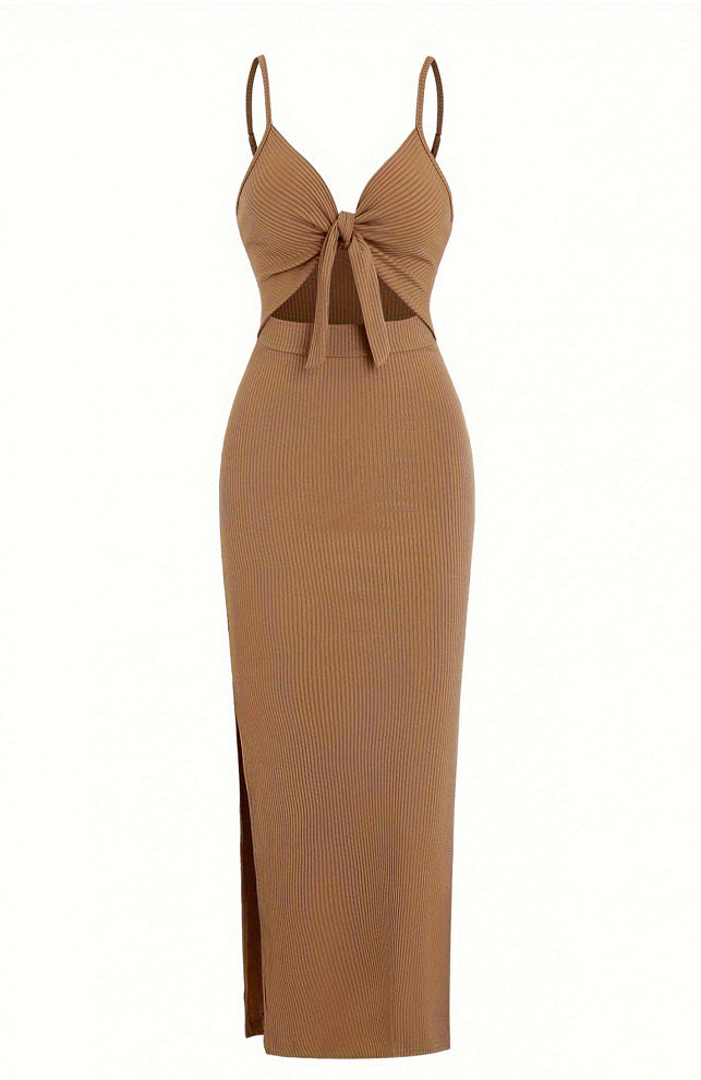 Lace-up Hollow Slit Sling Dress