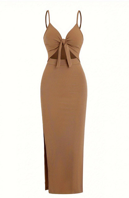 Lace-up Hollow Slit Sling Dress