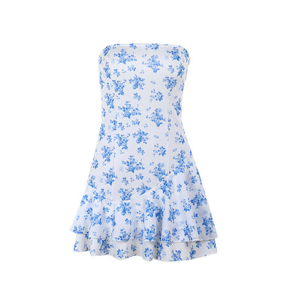 Fashionable Elegant Slim-fit Printed Tube Top A- Line Dress